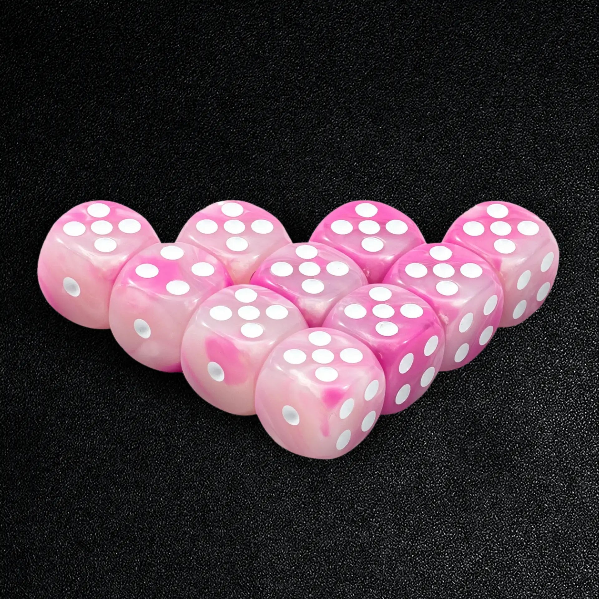 Rounded corner two - color rose red and white dots 10xD6 dice set - Bear Dice