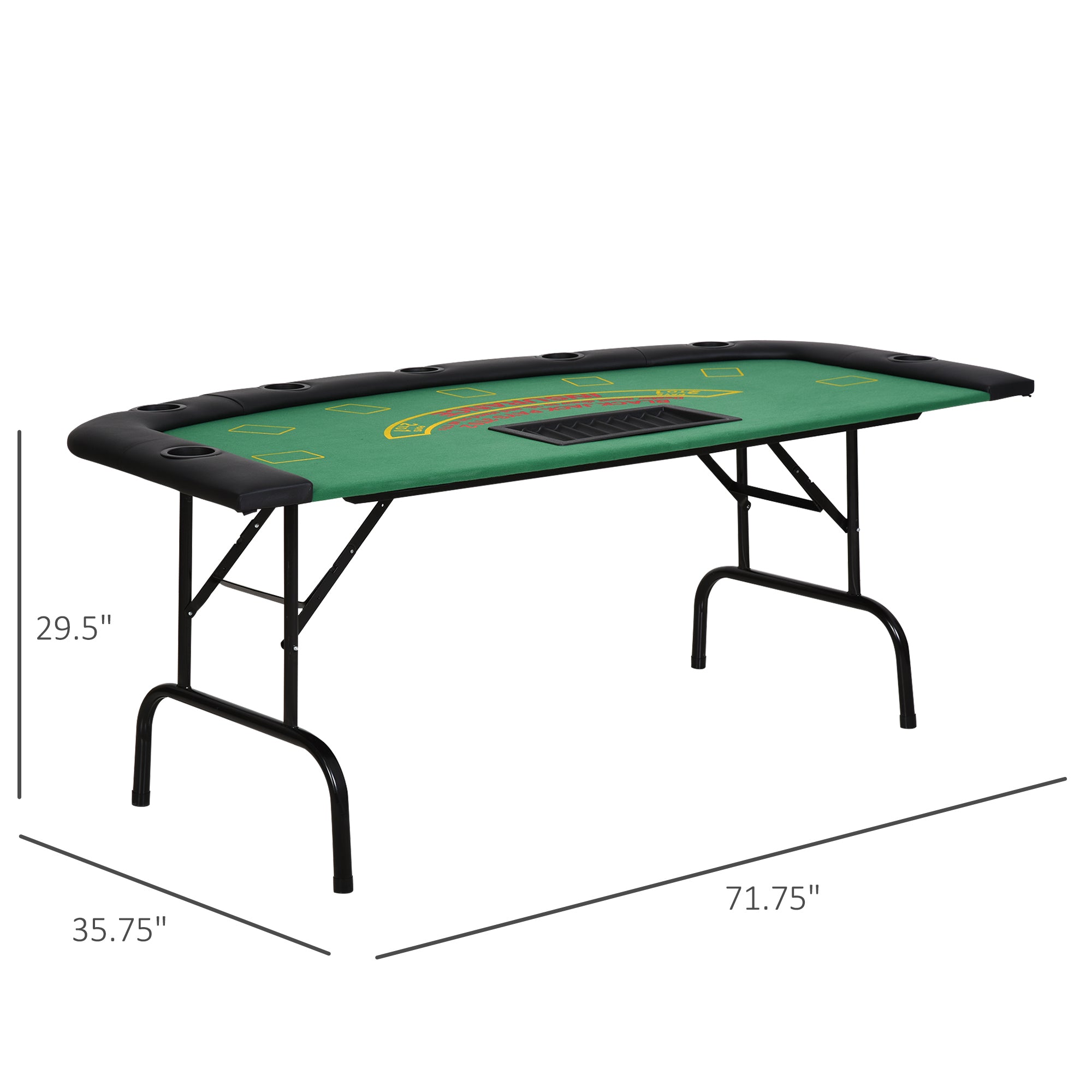 Semi-Oval Green Felt 7-Player Blackjack Table – Product Dimensions Diagram | Bear Dice
