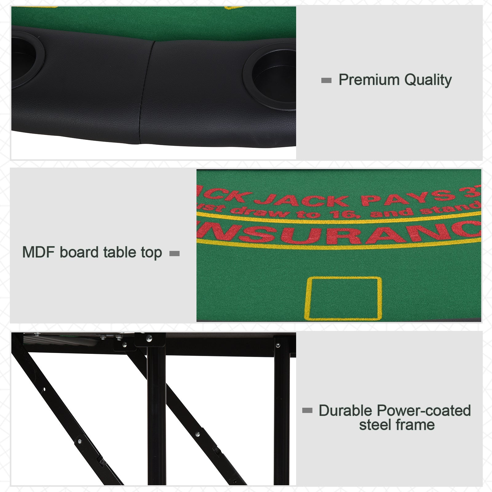 Semi-Oval Green Felt 7-Player Blackjack Table – Features & Specifications Chart | Bear Dice