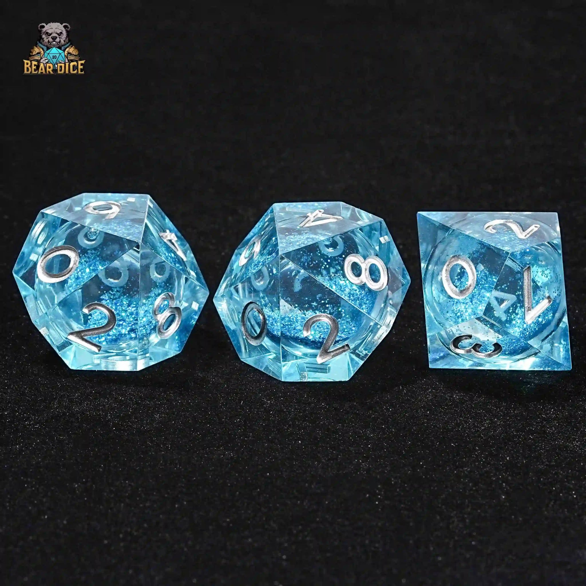 Shining Blue Liquid Core D10 Dice: 10 - Sided Dice Set for Role Playing Games - Bear Dice