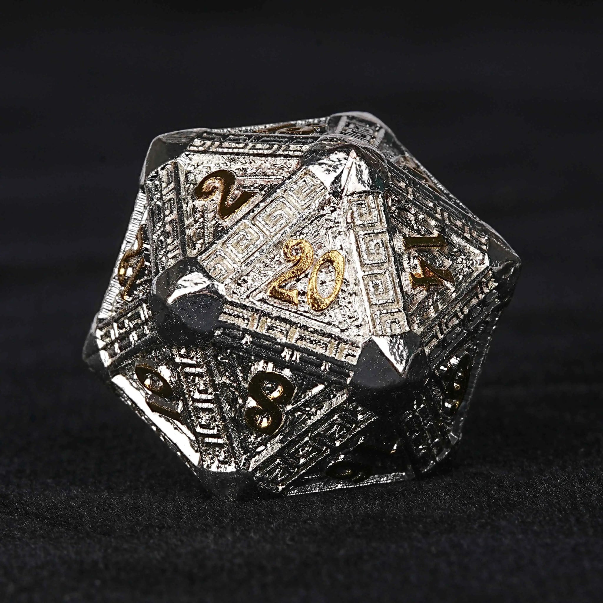 Silver and Gold Greek Style Metal DND Dice Set - Bear Dice