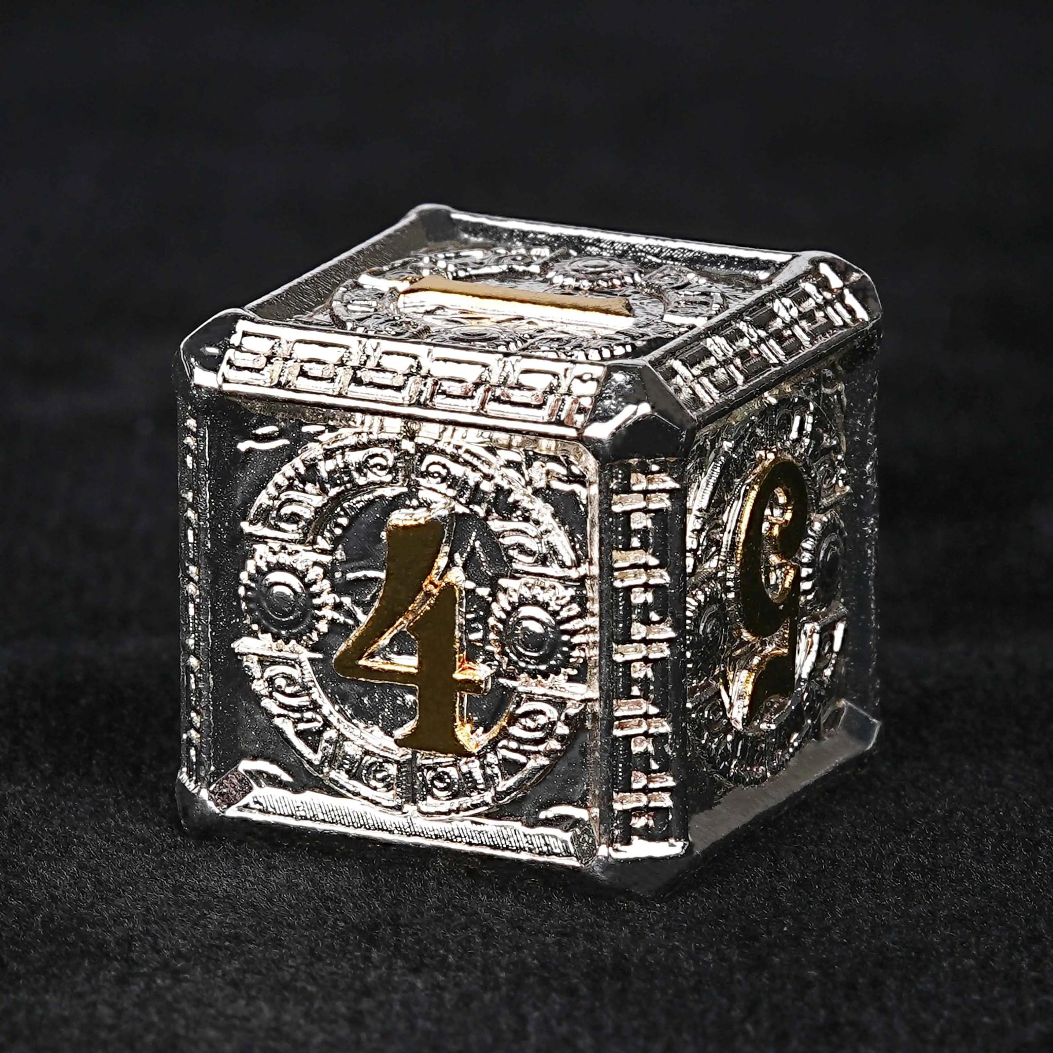 Silver and Gold Greek Style Metal DND Dice Set - Bear Dice