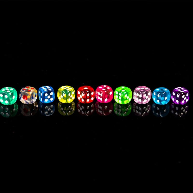 Single - color acrylic rounded transparent 6 - sided dice set (10 x D6 dice) + white dots - Bear Dice