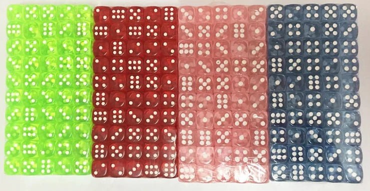 Single - color acrylic rounded transparent 6 - sided dice set (10 x D6 dice) + white dots - Bear Dice