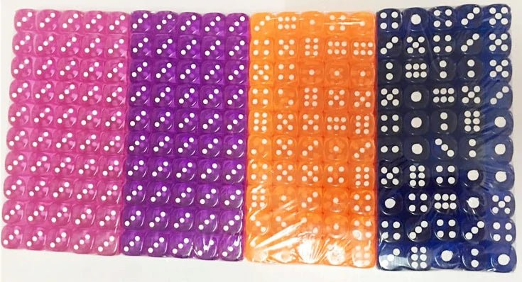 Single - color acrylic rounded transparent 6 - sided dice set (10 x D6 dice) + white dots - Bear Dice
