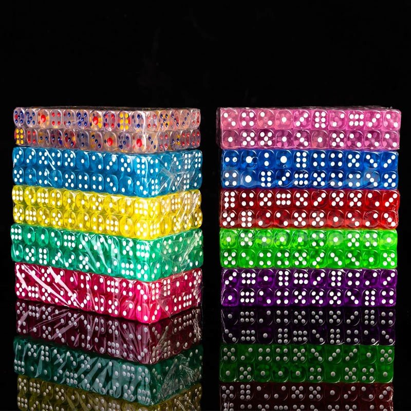 Single - color acrylic rounded transparent 6 - sided dice set (10 x D6 dice) + white dots - Bear Dice
