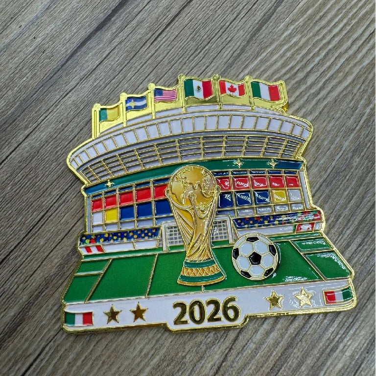 Magnetic Metal Refrigerator Magnet — Rotating, Colorful 2026 World Cup Soccer Ball