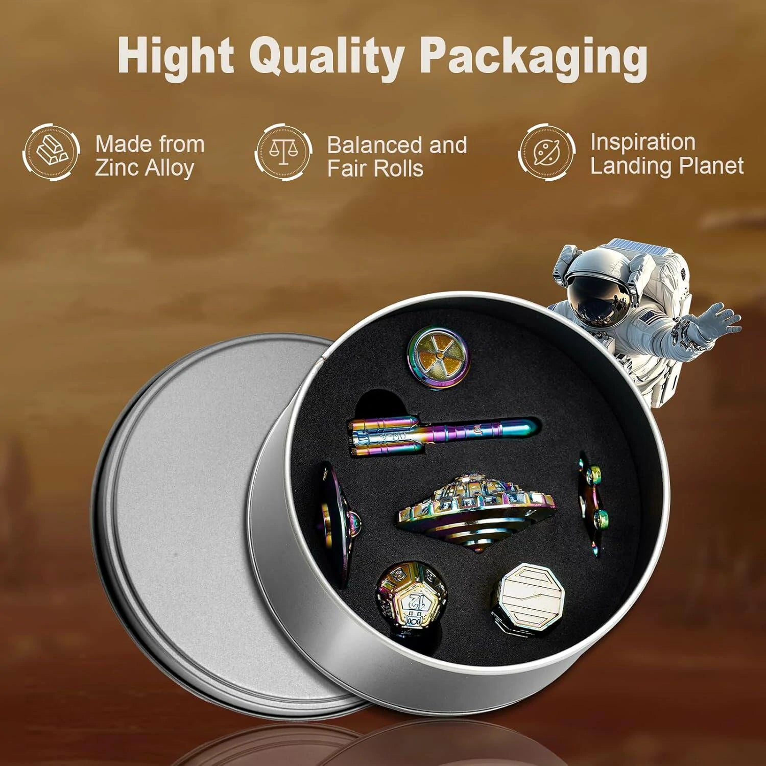 Space Rocket & Station Metal Dice Set | Sci-Fi Metal Dice for RPG