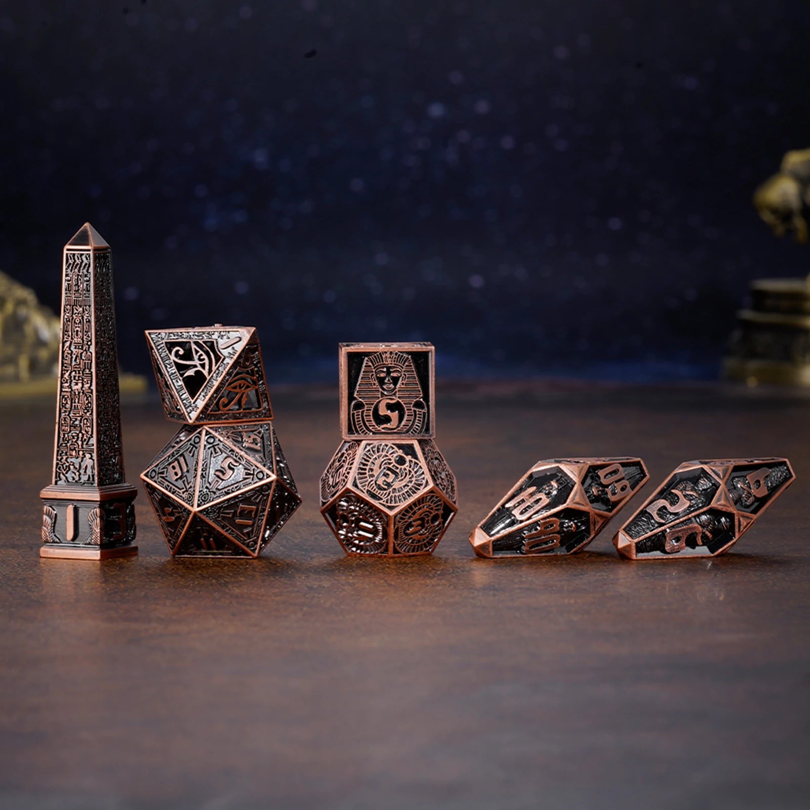 Legacy of the Pharaoh Unique Retro Metal Dice Set – Ancient Egypt RPG Dice