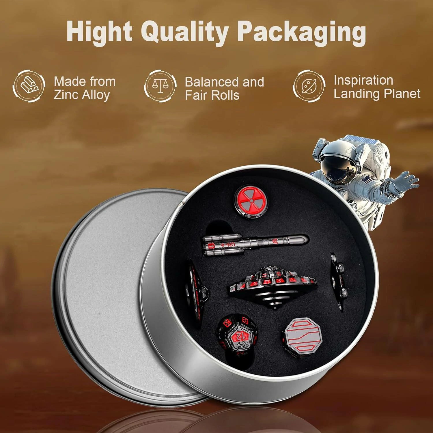 Space Rocket & Station Metal Dice Set | Sci-Fi Metal Dice for RPG