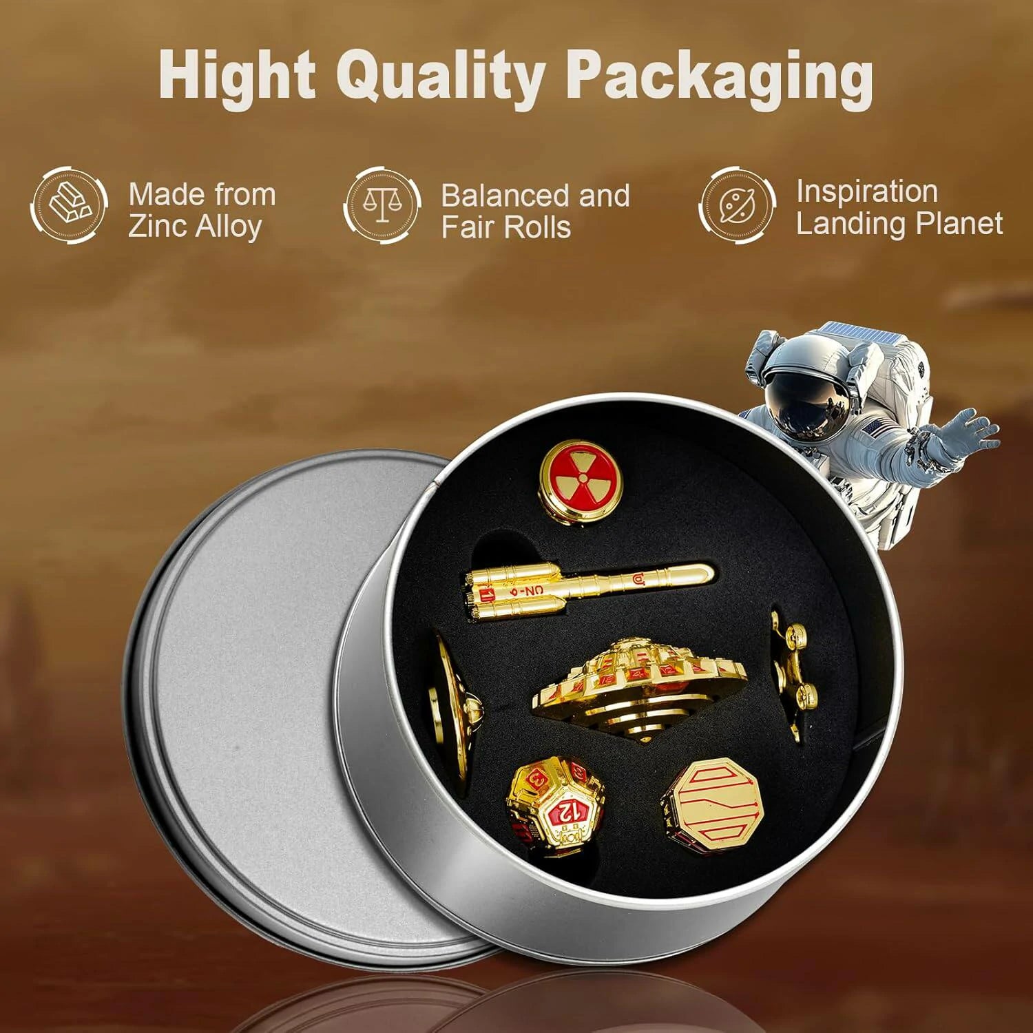 Space Rocket & Station Metal Dice Set | Sci-Fi Metal Dice for RPG