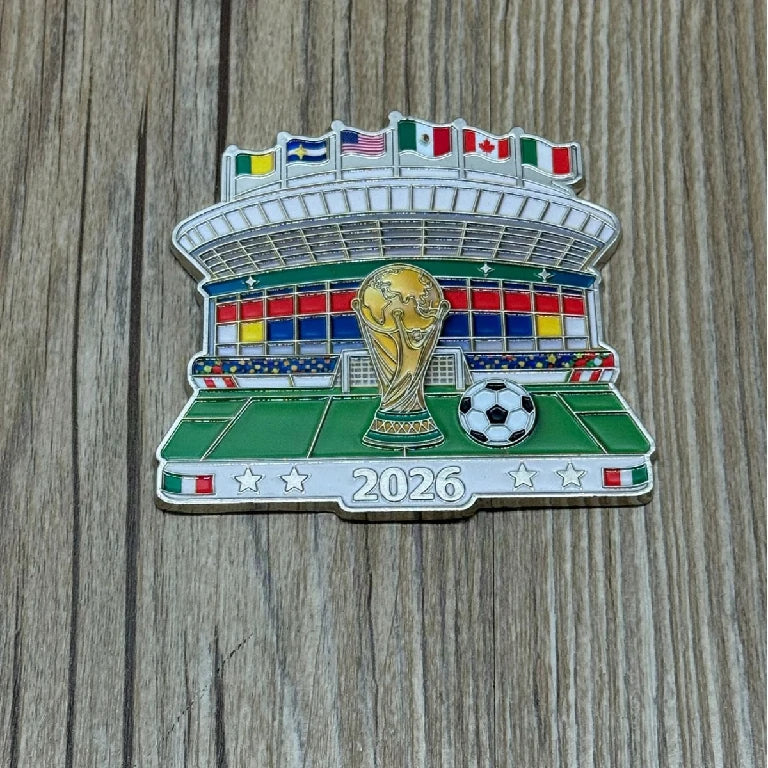 Magnetic Metal Refrigerator Magnet — Rotating, Colorful 2026 World Cup Soccer Ball