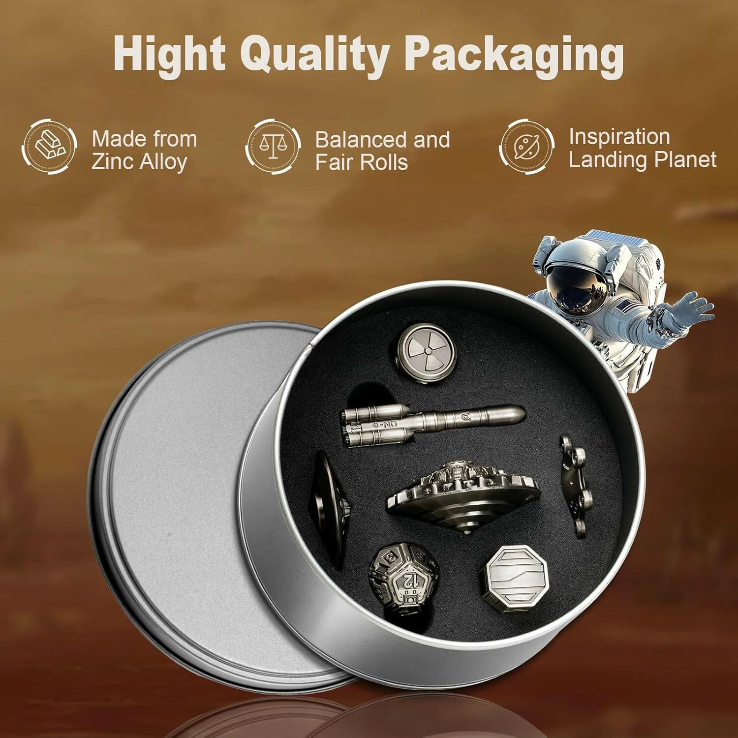 Space Rocket & Station Metal Dice Set | Sci-Fi Metal Dice for RPG