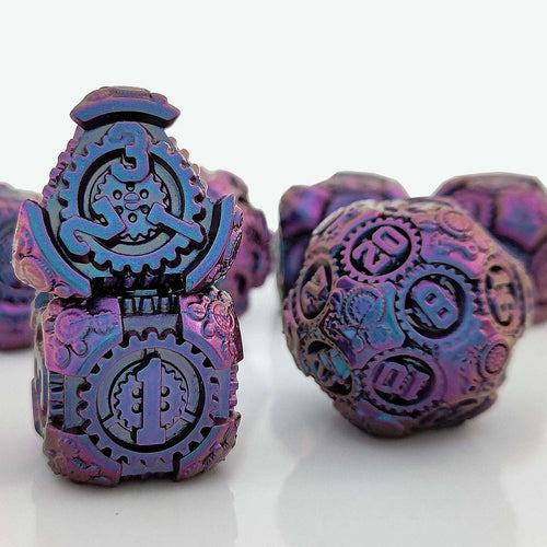 Steam Power - Blue Mechanical Gear Metal DND Dice Set - Bear Dice