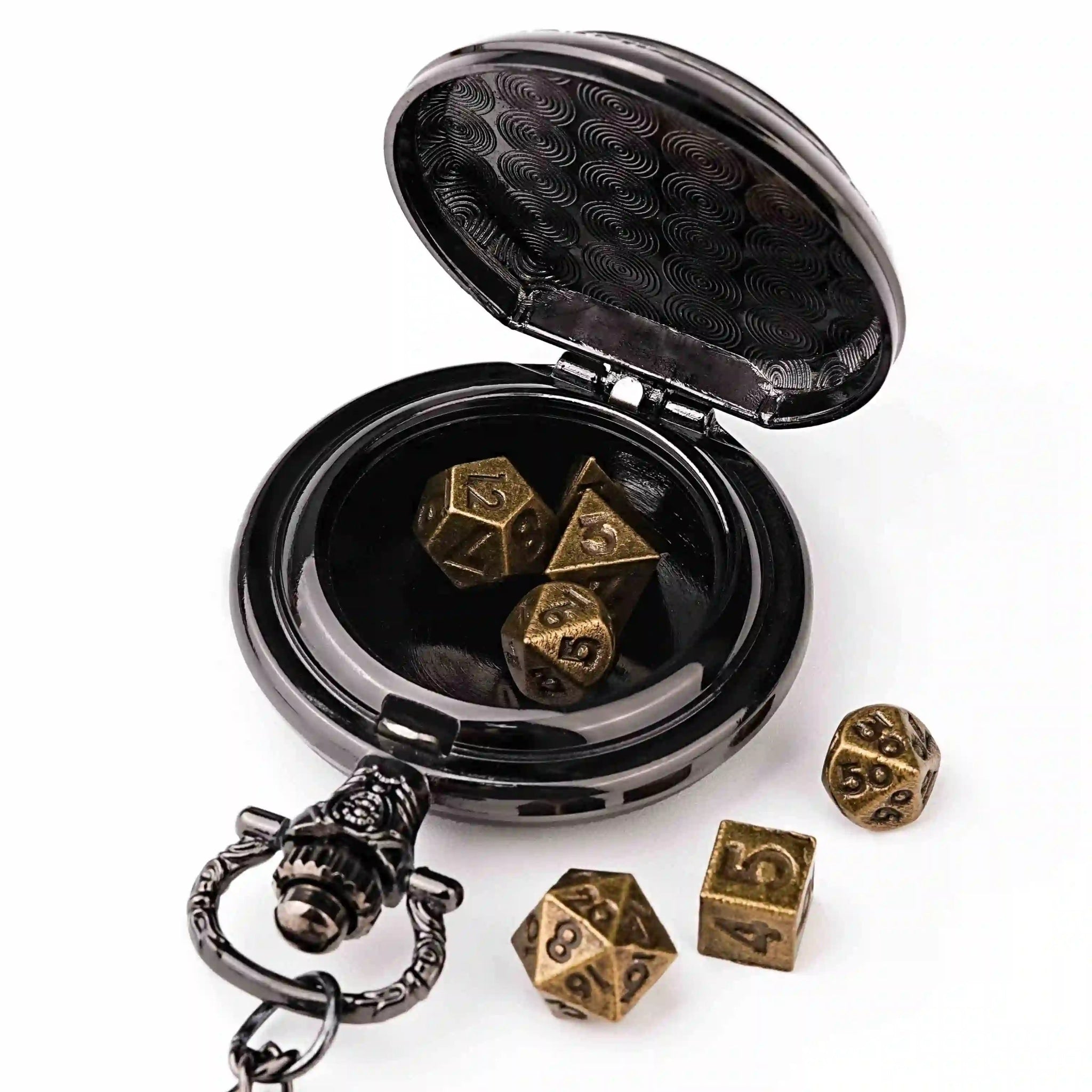 Steampunk DND Metal Dice Black Wolf Necklace | Two - in - one & Pocket Watch - Bear Dice