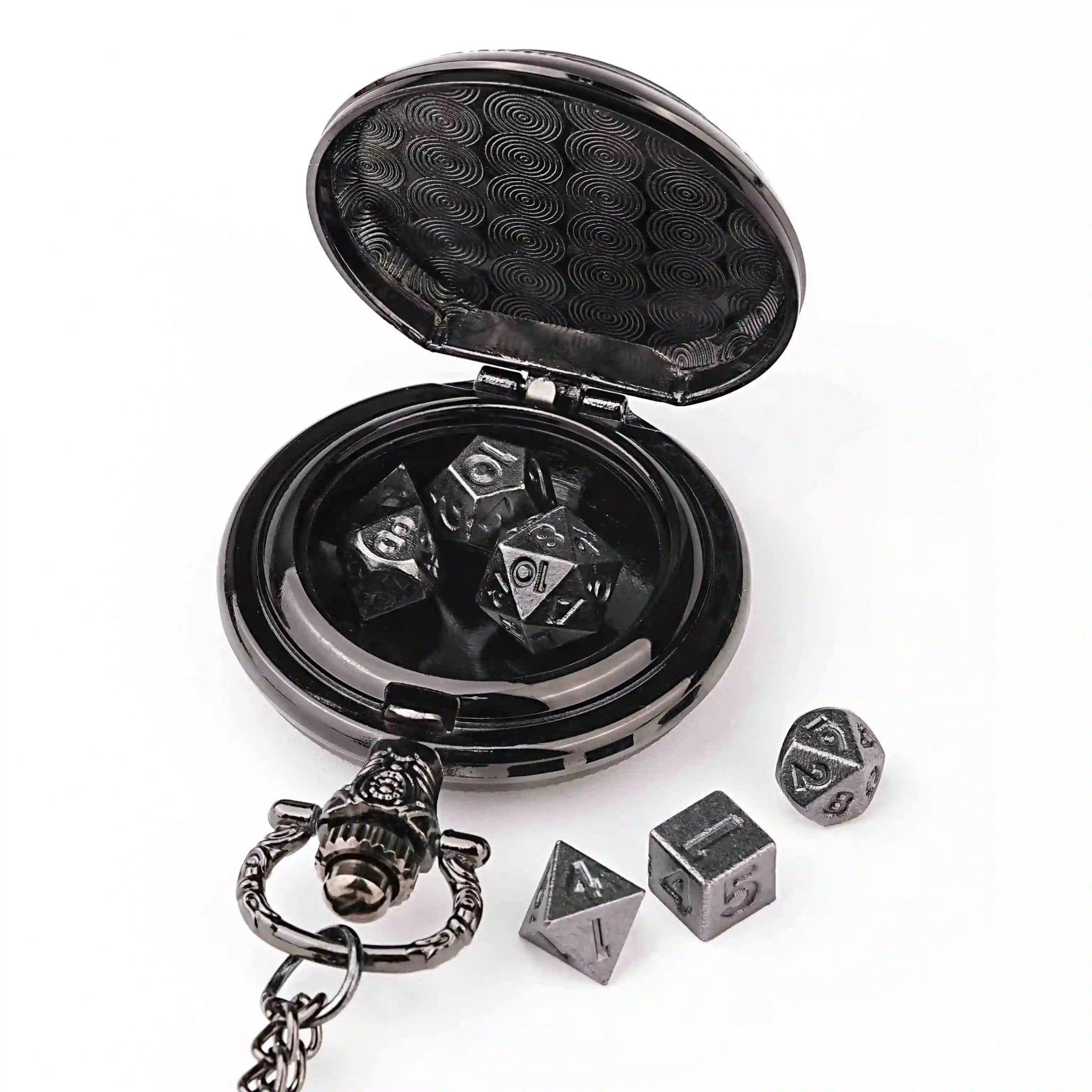Steampunk DND Metal Dice Black Wolf Necklace | Two - in - one & Pocket Watch - Bear Dice