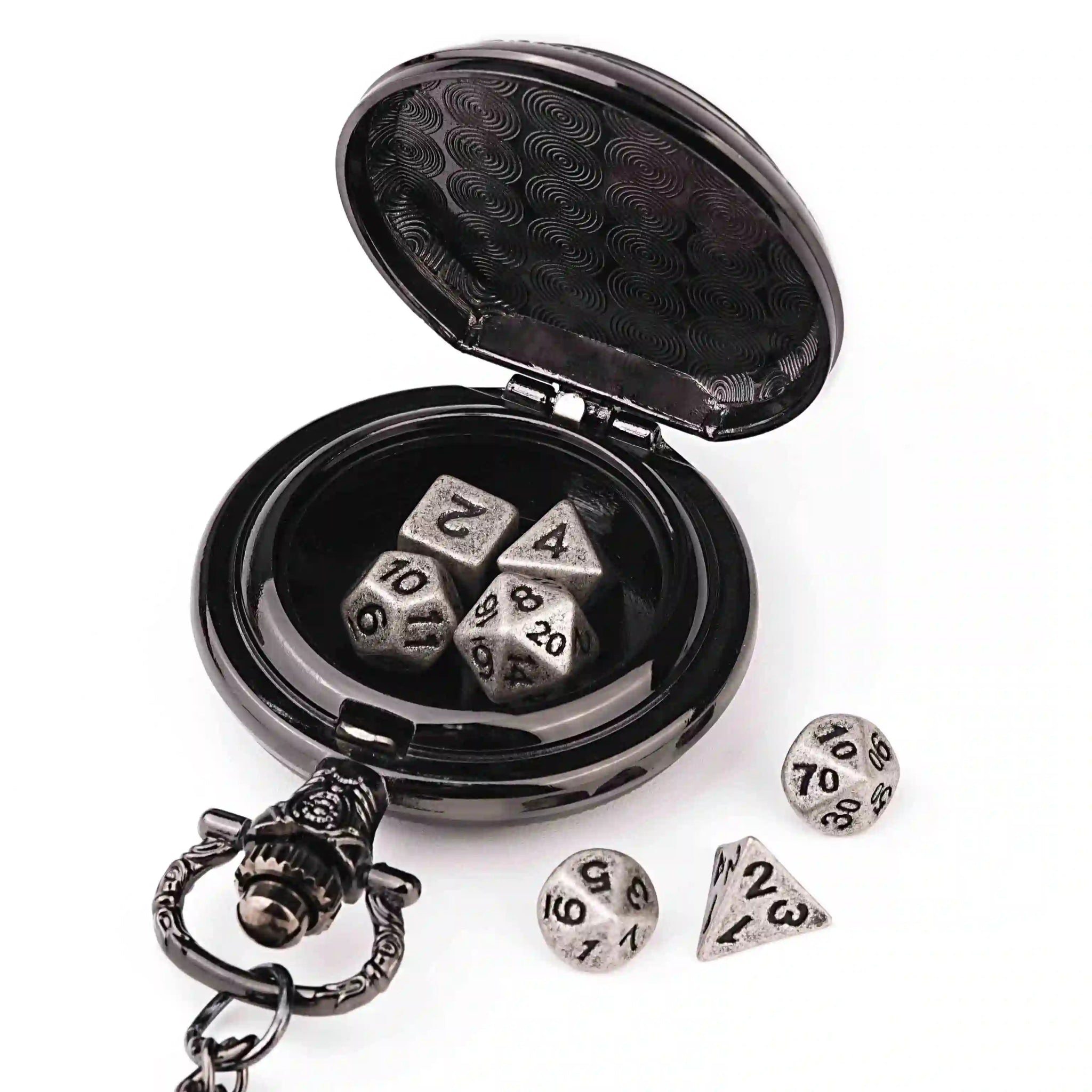 Steampunk DND Metal Dice Black Wolf Necklace | Two - in - one & Pocket Watch - Bear Dice