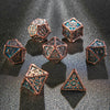 Sun Pattern Antique Red Copper Blue Metal DND Dice Set - Bear Dice