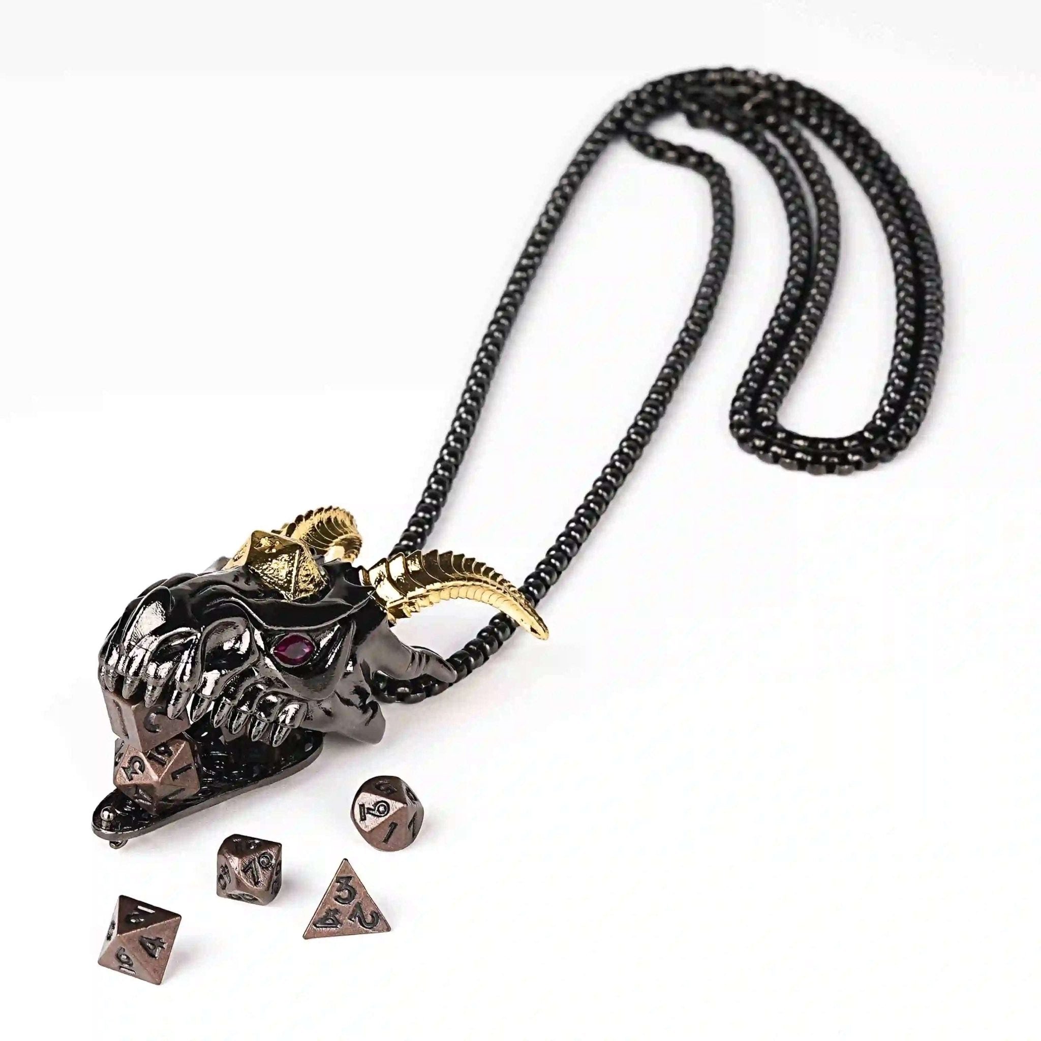Super cool metal black dragon head dice necklace +mini metal dice set - Bear Dice