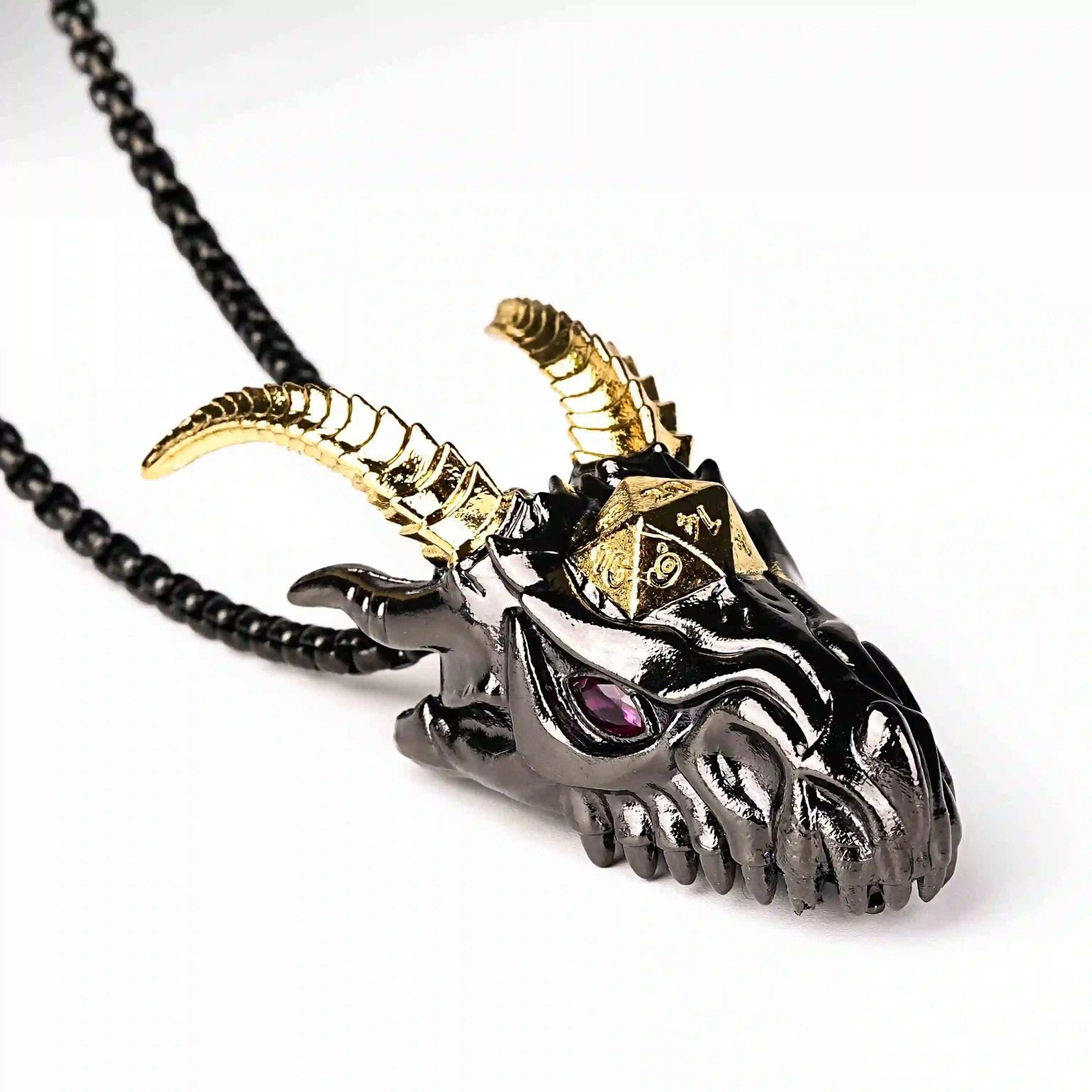 Super cool metal black dragon head dice necklace +mini metal dice set - Bear Dice