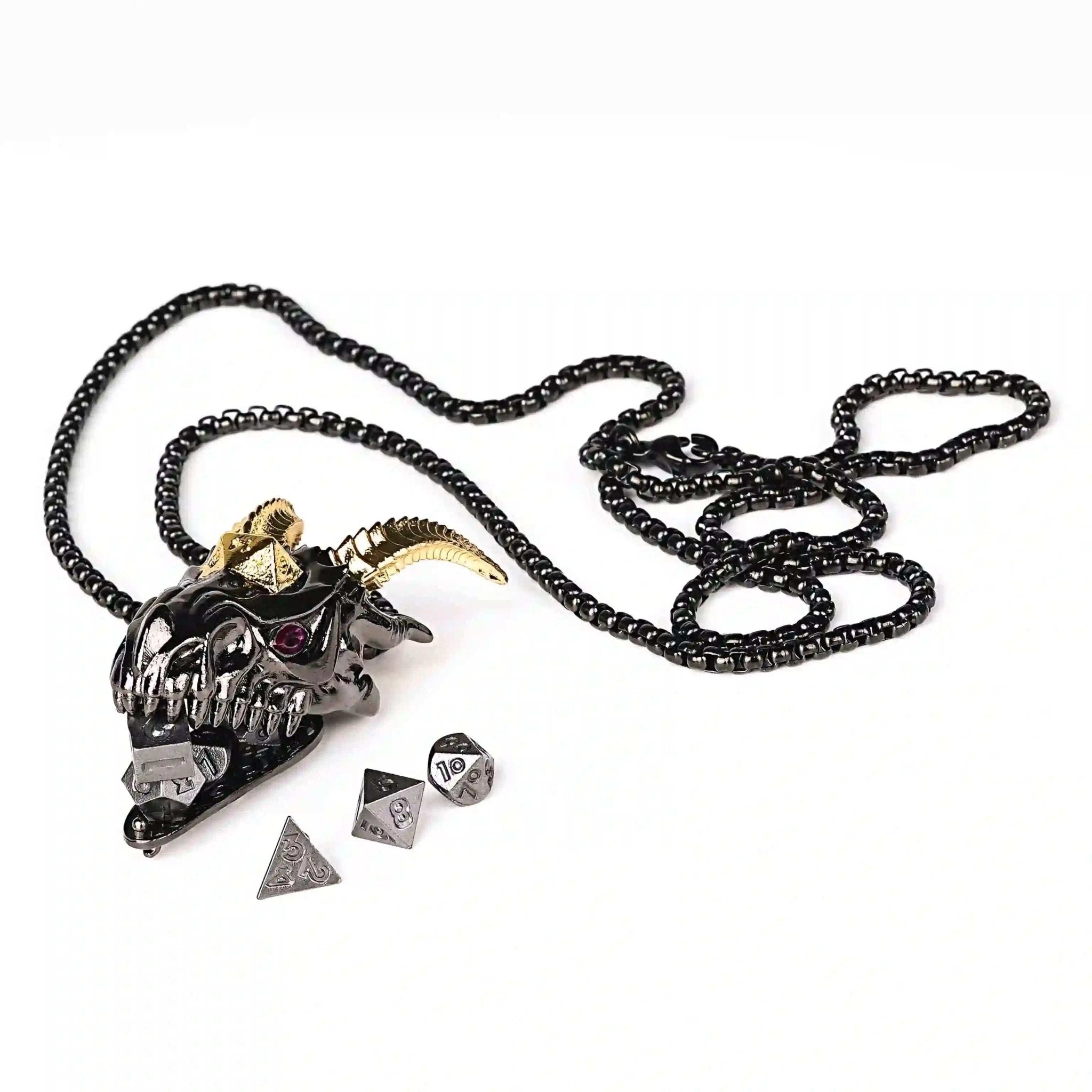 Super cool metal black dragon head dice necklace +mini metal dice set - Bear Dice