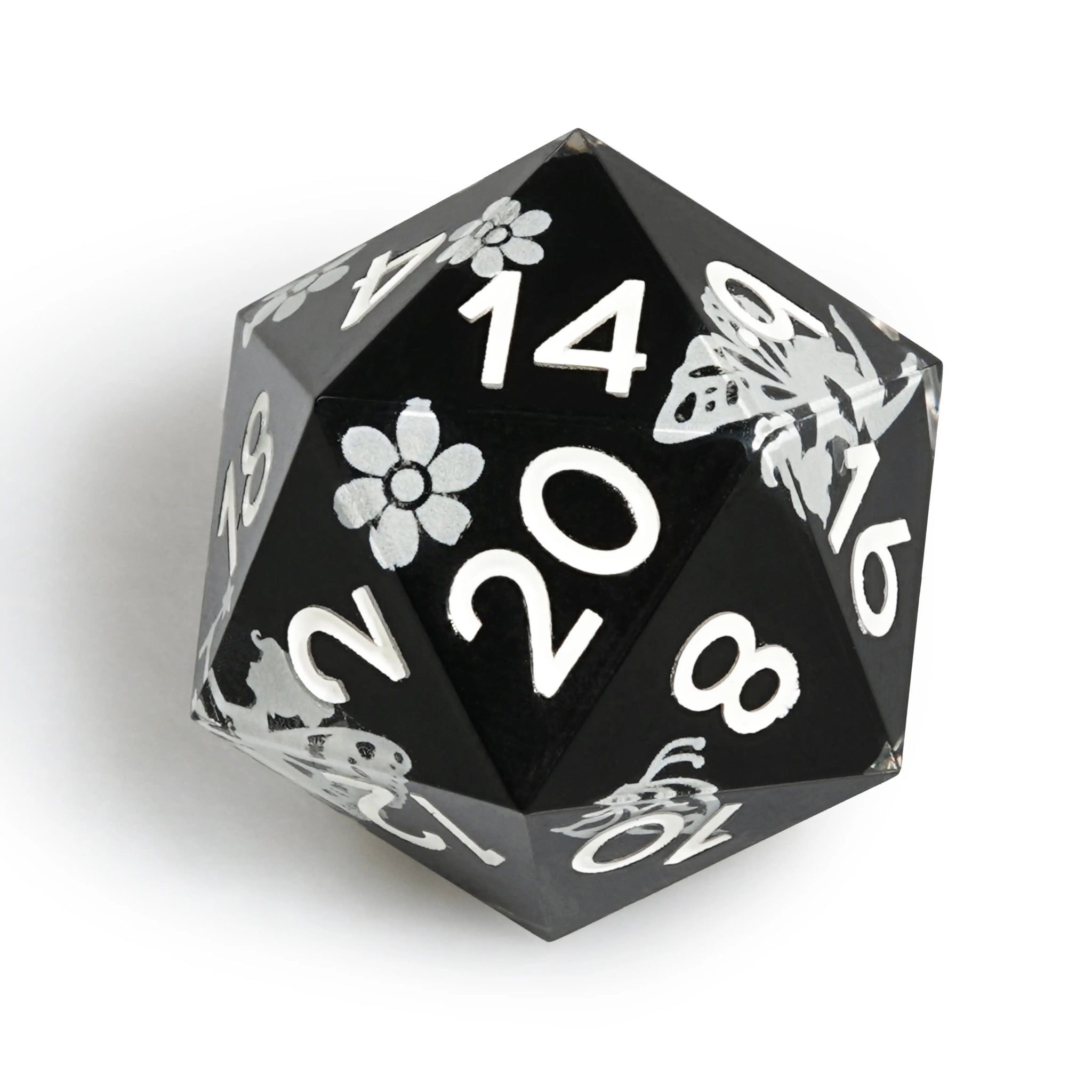Unique cool luminous dnd dice: black resin butterfly flower fluorescent green dice set - Bear Dice