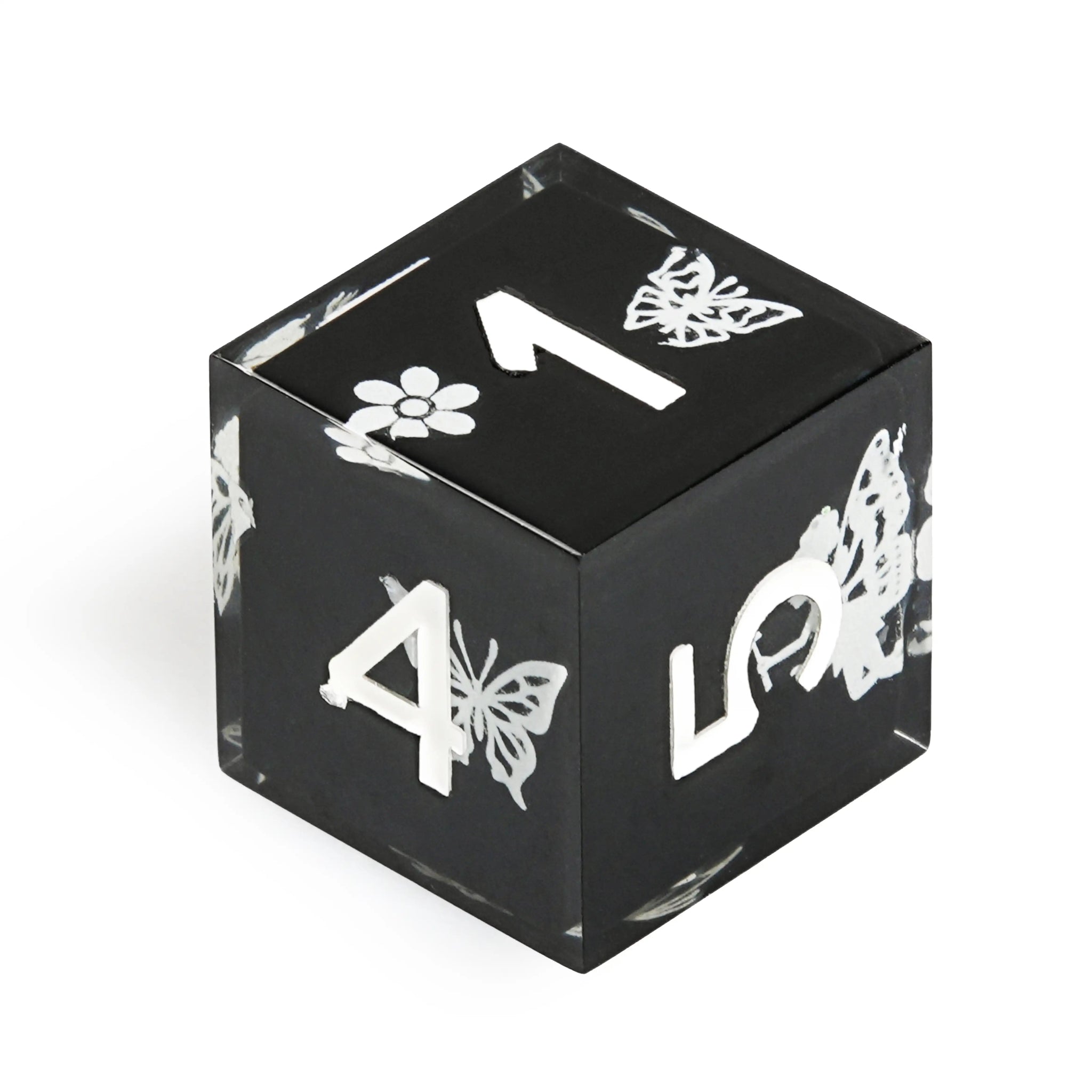 Unique cool luminous dnd dice: black resin butterfly flower fluorescent green dice set - Bear Dice