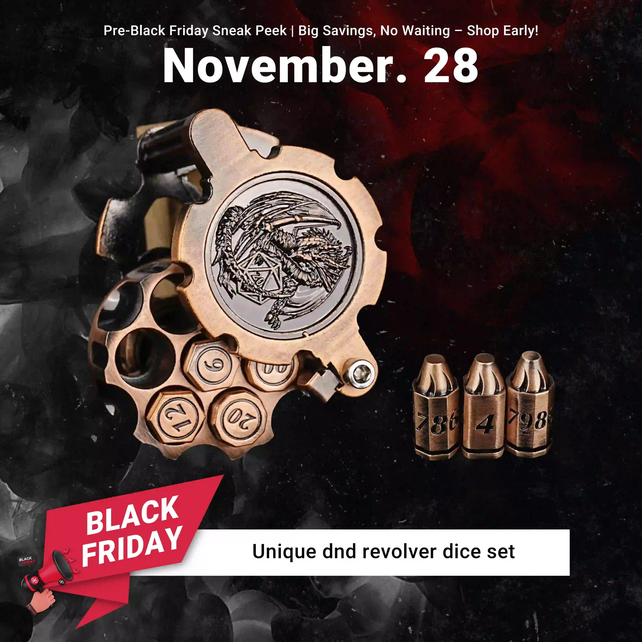 Unique dnd revolver dice set: 7 cool metal dnd bullet dice in the rotating revolver cylindrical magazine - Bear Dice