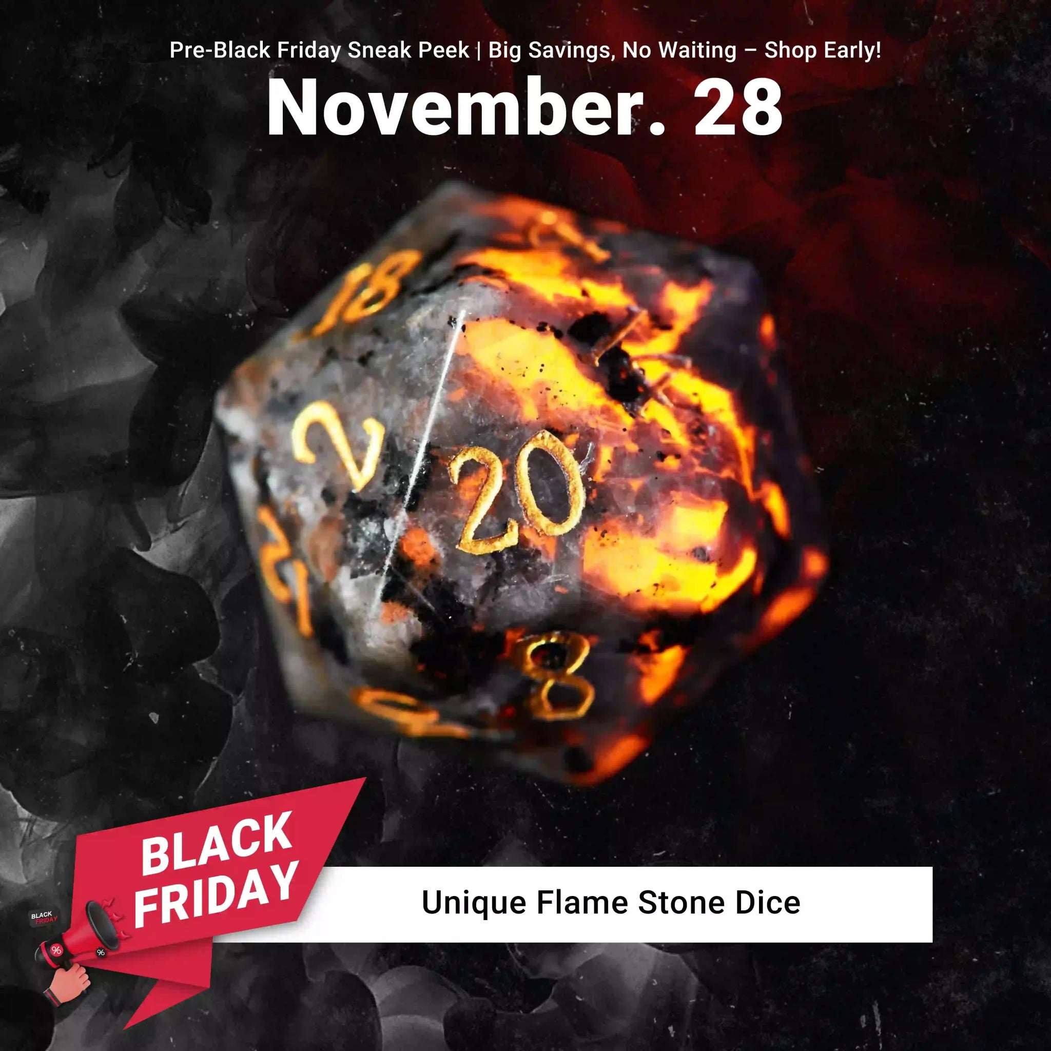 Unique Flame Stone Dice: The color of volcanic lava DND Gemstone Dice Set - Bear Dice