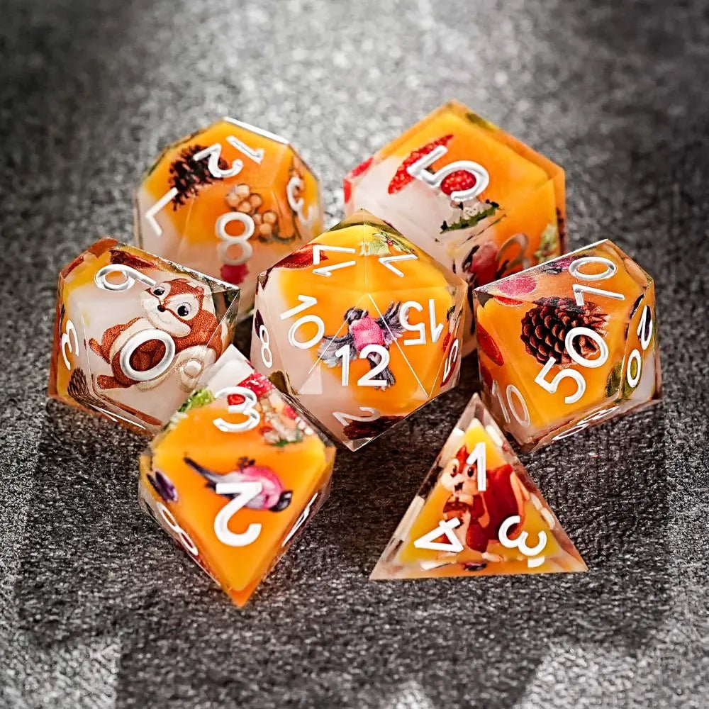 Unique forest themed polyhedron resin dice set - Bear Dice