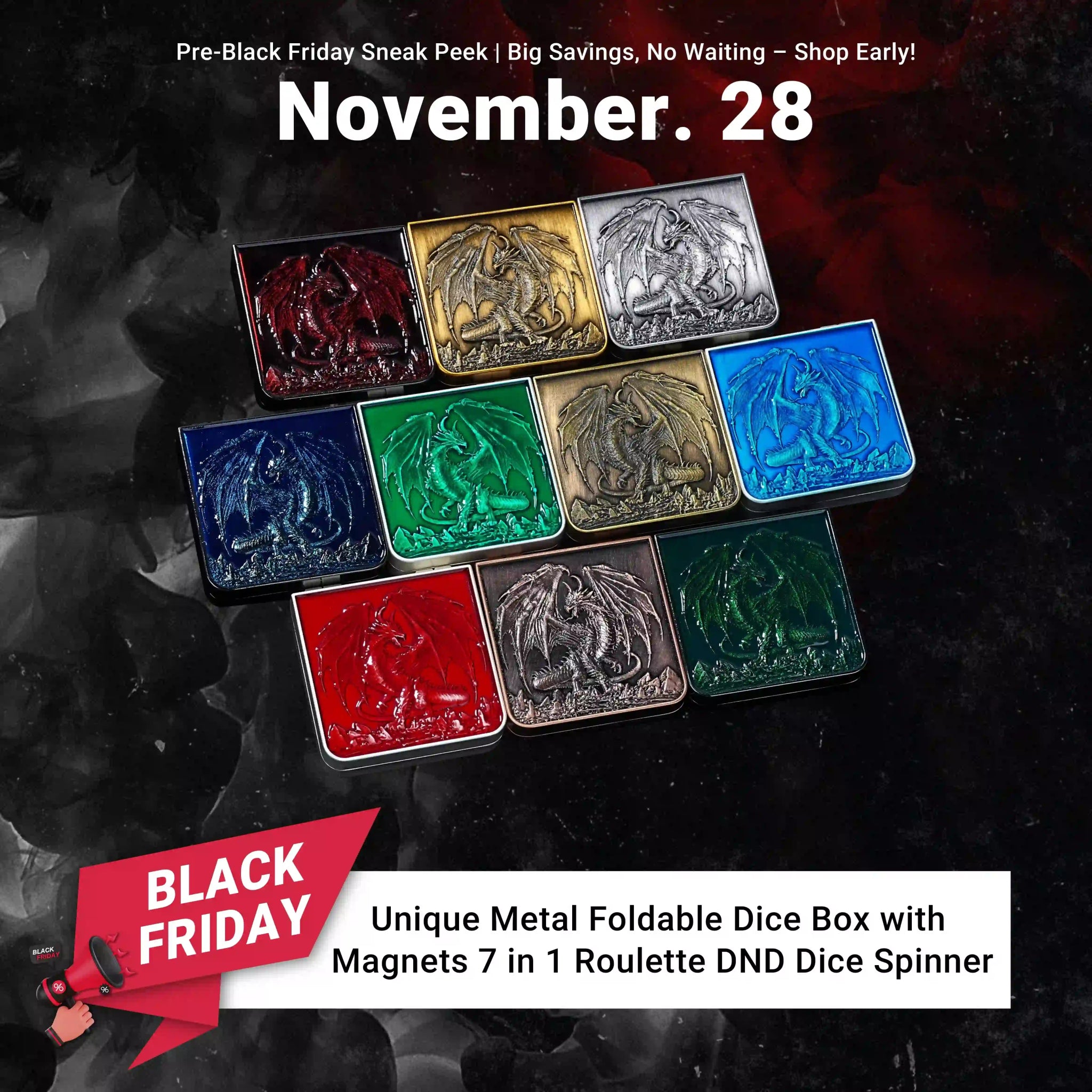Unique Metal Foldable Dice Box with Magnets 7 in 1 Roulette DND Dice Spinner - Bear Dice