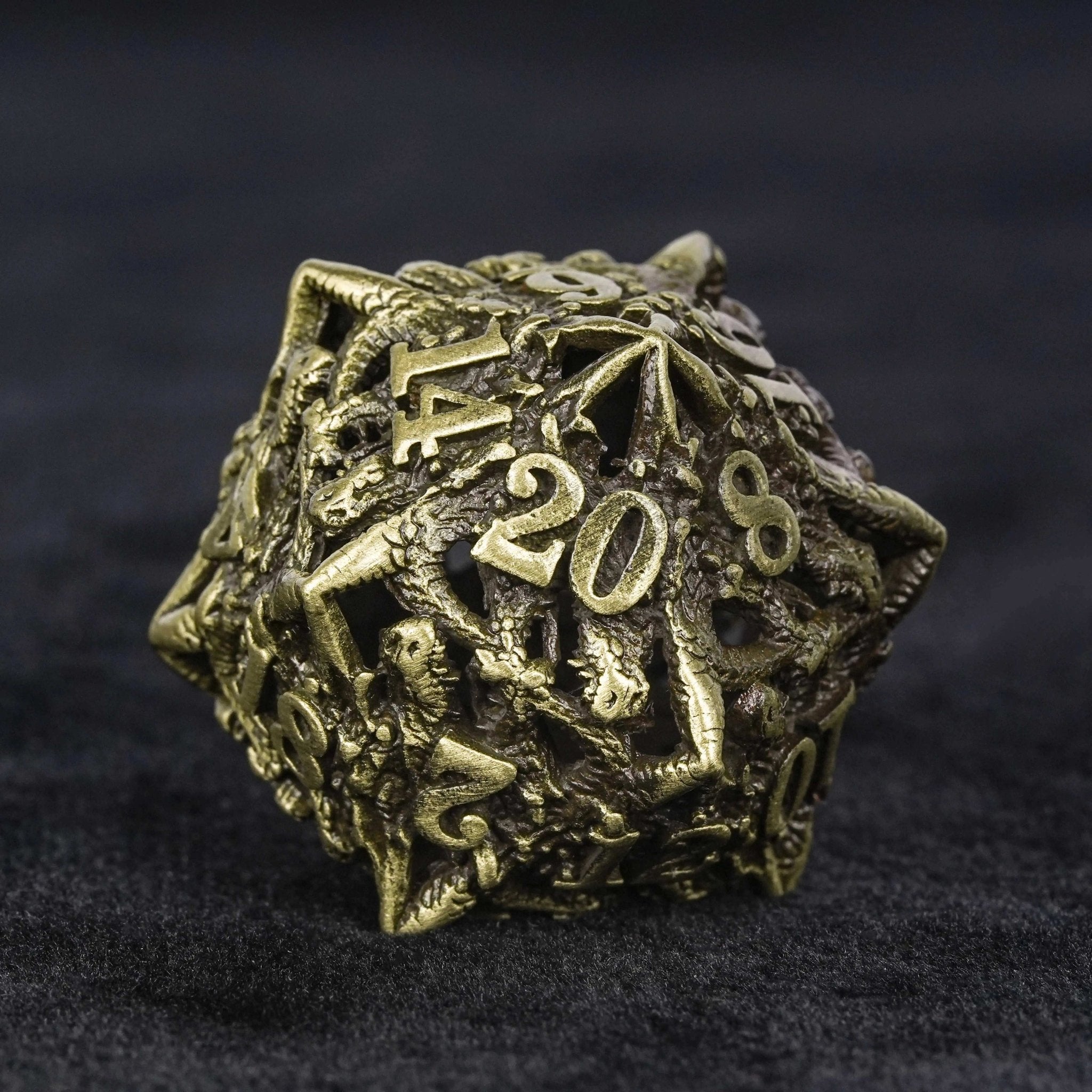 Unusual dragon head bronze hollow metal irregular dnd dice set - Bear Dice