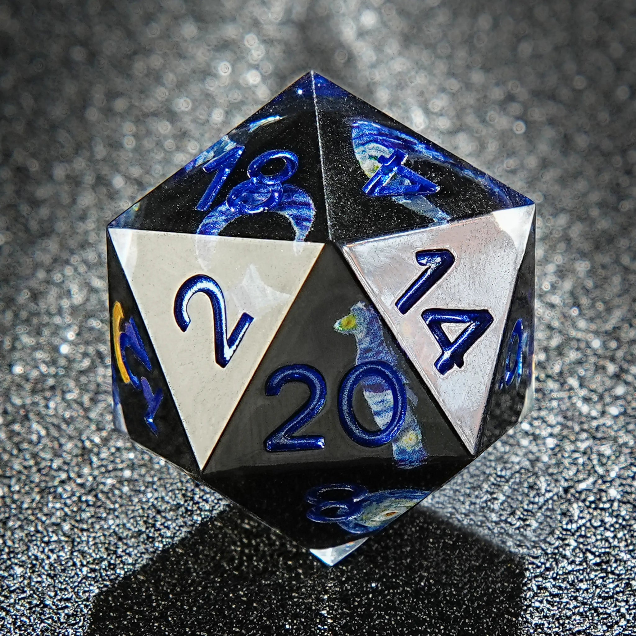 Van Gogh Dark Blue Resin DND Dice Set + Blue Font - Bear Dice