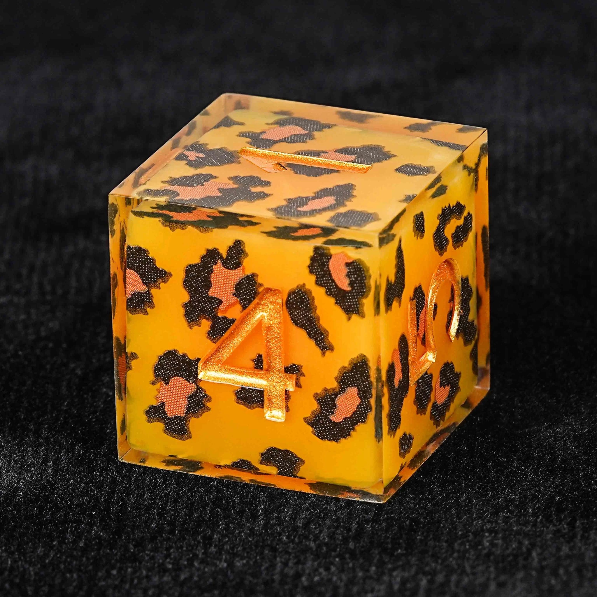 Wild Orange Panther Resin D&D Dice Set - Bear Dice