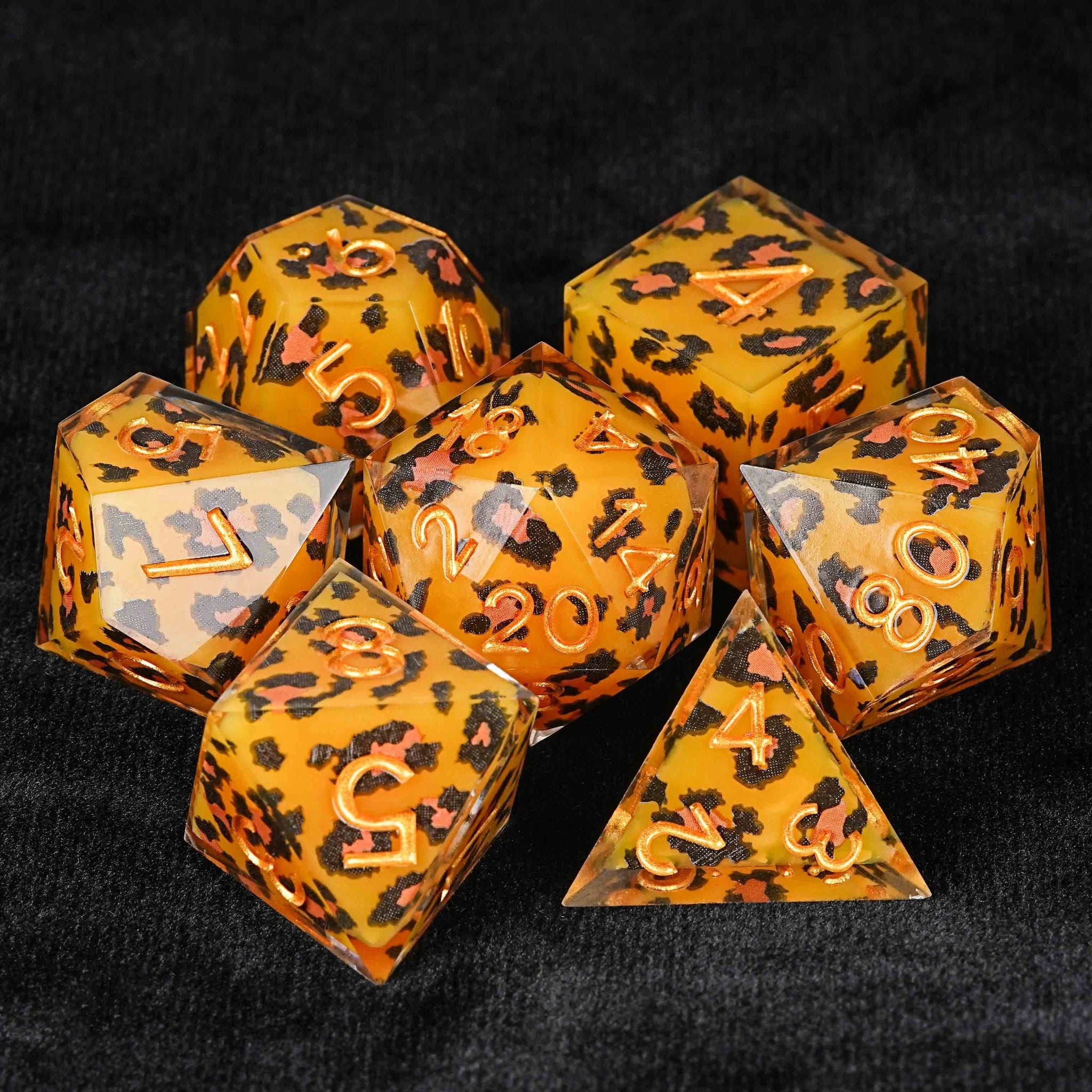 Wild Orange Panther Resin D&D Dice Set - Bear Dice