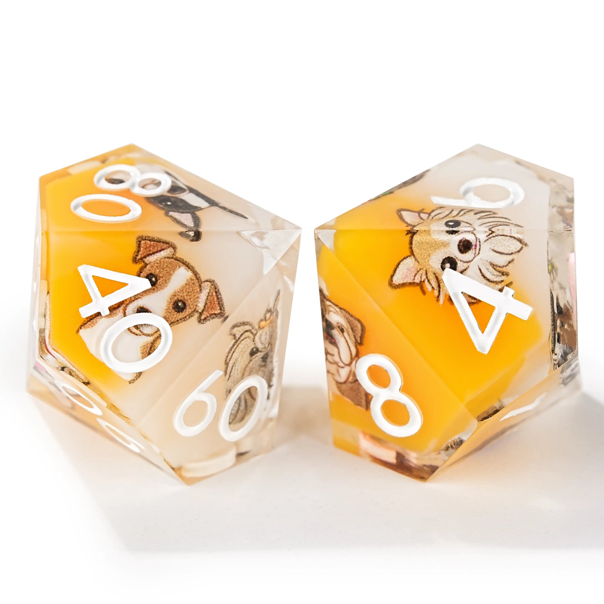 Yellow and white resin cute pet anime dog team polyhedral dice set + white numbers - Bear Dice