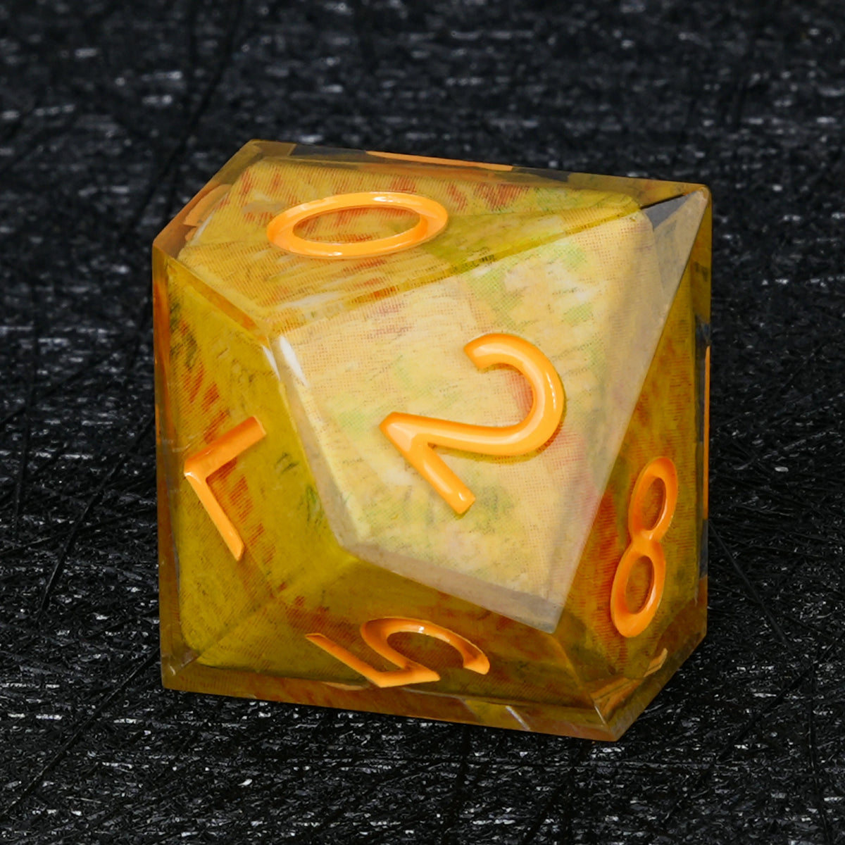Yellow Resin Dice Set with Orange Numbers | Bear Dice