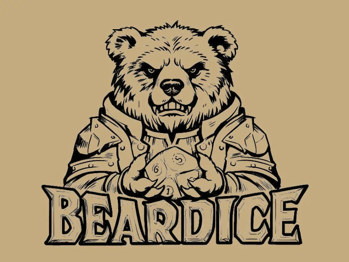 BearDice® logo design evolving from hand-drawn sketch to finished mark